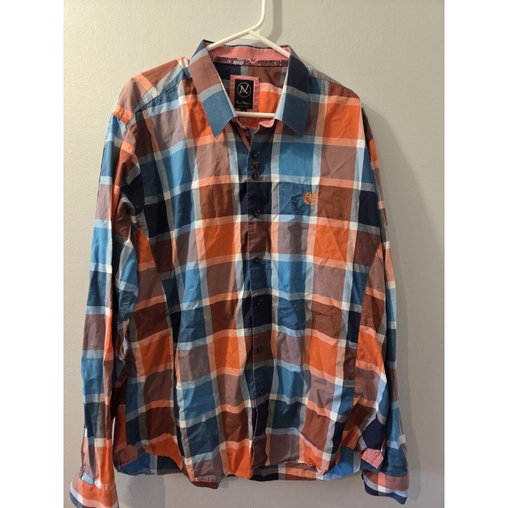 Au Noir Long Sleeves Shirt Size 7 Orange and Blue Squared Pre-Owned